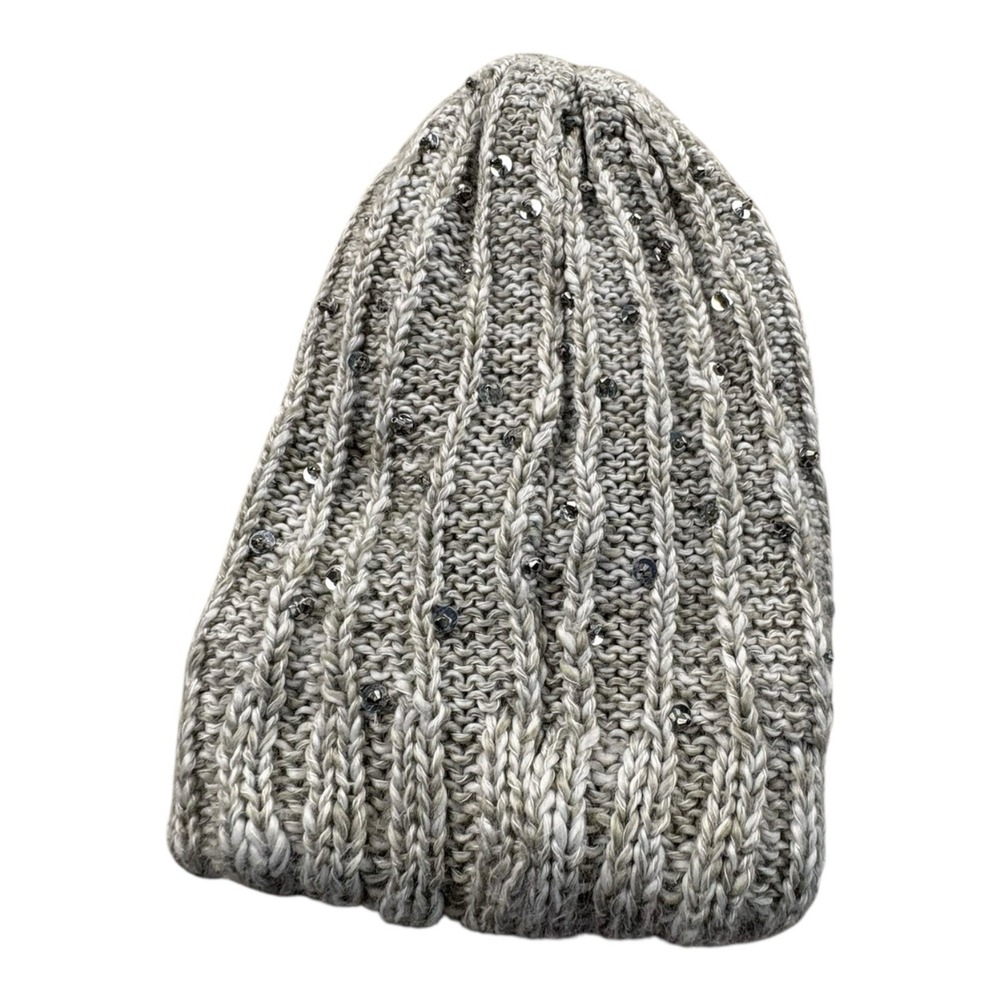 14th & Union Gray‎ Knit Beanie Hat One Size with Sequins Winter Accessories